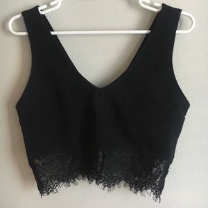Black ribbed lace crop top